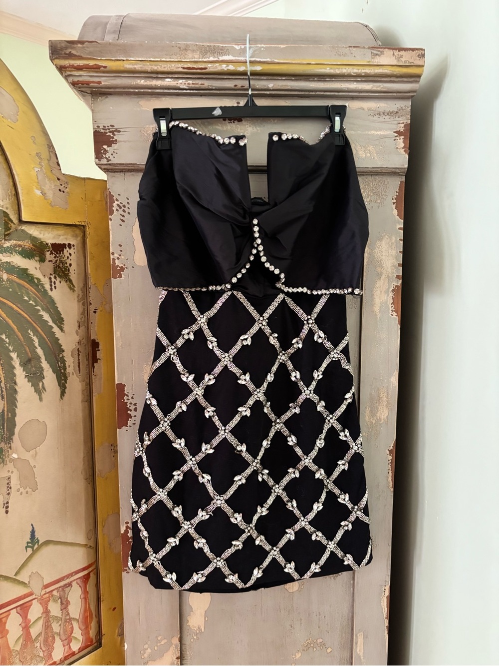 Dark navy blue Strapless Bead-Embellished Evening Dress
